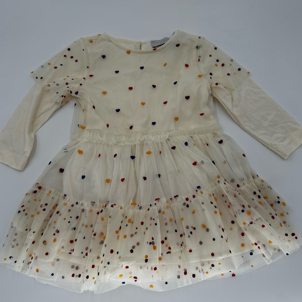 Stella McCartney Kids Ivory 'Karina' Tulle Dress with Hearts.